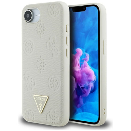 Husa de protectie Guess Peony Grained Hot Stamp Triangle Logo MagSafe (GUHMPSE4PGBTME) compatibil cu iPhone 16e / iPhone 17e, Bej