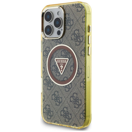 Husa de protectie Guess IML Metal Glitter 4G Circle Triangle MagSafe (GUHMP16XHG4PRTGW) compatibil cu iPhone 16 Pro Max, Maro