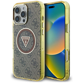 Husa de protectie Guess IML Metal Glitter 4G Circle Triangle MagSafe (GUHMP16LHG4PRTGW) compatibil cu iPhone 16 Pro, Maro