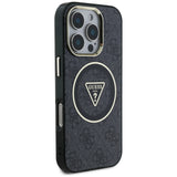 Husa de protectie Guess IML Metal Glitter 4G Circle Triangle MagSafe (GUHMP16LHG4PRTGK) compatibil cu iPhone 16 Pro, Negru