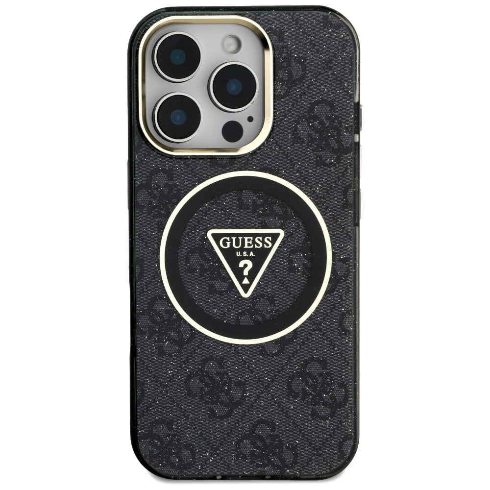 Husa de protectie Guess IML Metal Glitter 4G Circle Triangle MagSafe (GUHMP16LHG4PRTGK) compatibil cu iPhone 16 Pro, Negru