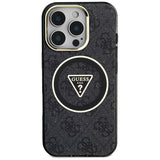 Husa de protectie Guess IML Metal Glitter 4G Circle Triangle MagSafe (GUHMP16LHG4PRTGK) compatibil cu iPhone 16 Pro, Negru