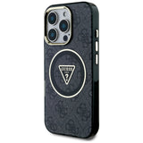 Husa de protectie Guess IML Metal Glitter 4G Circle Triangle MagSafe (GUHMP16LHG4PRTGK) compatibil cu iPhone 16 Pro, Negru