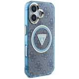 Husa de protectie Guess IML Metal Glitter 4G Circle Triangle MagSafe (GUHMP16SHG4PRTGB) compatibil cu iPhone 16, Albastru
