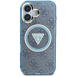 Husa de protectie Guess IML Metal Glitter 4G Circle Triangle MagSafe (GUHMP16SHG4PRTGB) compatibil cu iPhone 16, Albastru