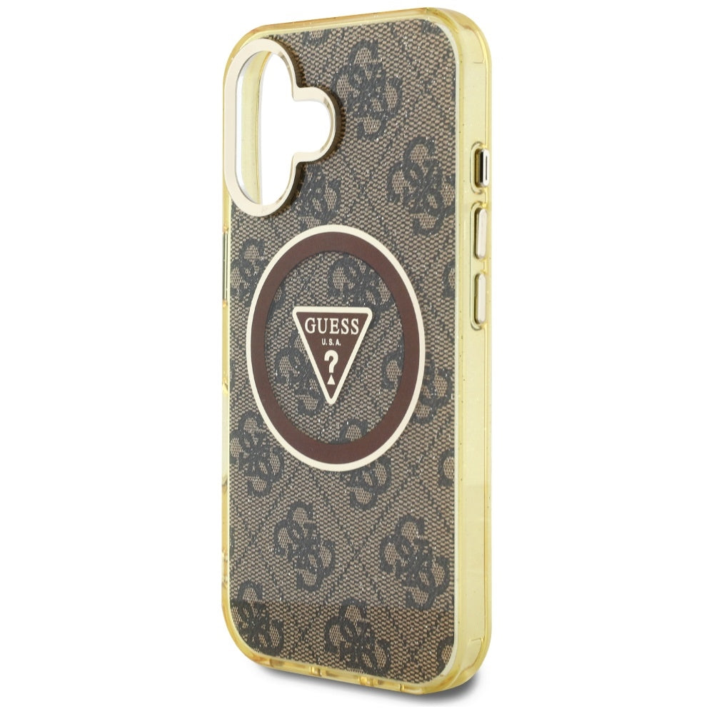 Husa de protectie Guess IML Metal Glitter 4G Circle Triangle MagSafe (GUHMP16SHG4PRTGW) compatibil cu iPhone 16, Maro