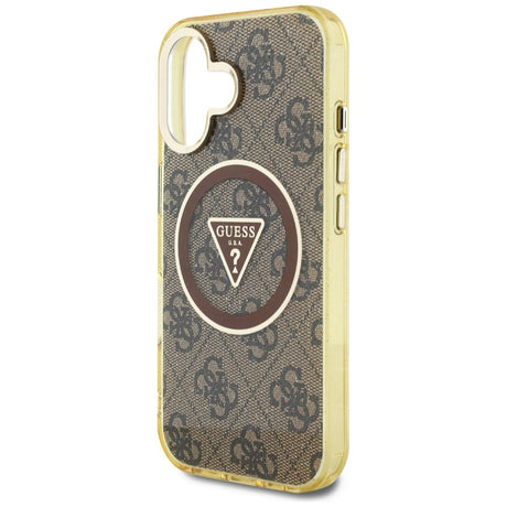 Husa de protectie Guess IML Metal Glitter 4G Circle Triangle MagSafe (GUHMP16SHG4PRTGW) compatibil cu iPhone 16, Maro