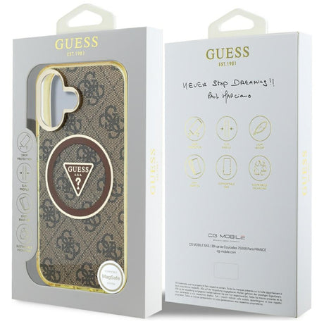 Husa de protectie Guess IML Metal Glitter 4G Circle Triangle MagSafe (GUHMP16SHG4PRTGW) compatibil cu iPhone 16, Maro