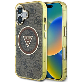 Husa de protectie Guess IML Metal Glitter 4G Circle Triangle MagSafe (GUHMP16SHG4PRTGW) compatibil cu iPhone 16, Maro