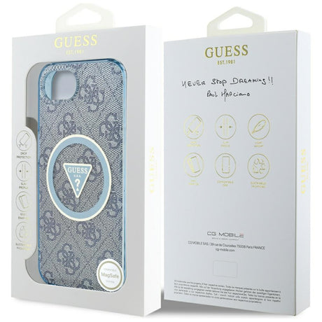 Husa de protectie Guess IML Metal Glitter 4G Circle Triangle MagSafe (GUHMPSE4HG4PRTGB) compatibil cu iPhone 16e / iPhone 17e, Albastru