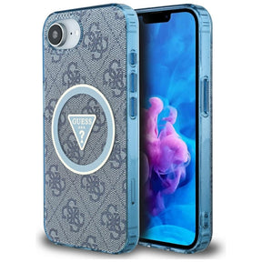 Husa de protectie Guess IML Metal Glitter 4G Circle Triangle MagSafe (GUHMPSE4HG4PRTGB) compatibil cu iPhone 16e / iPhone 17e, Albastru