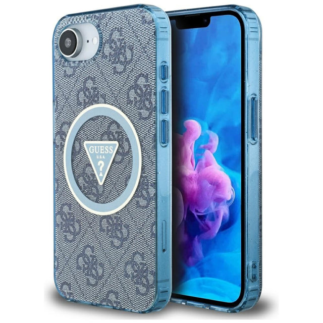 Husa de protectie Guess IML Metal Glitter 4G Circle Triangle MagSafe (GUHMPSE4HG4PRTGB) compatibil cu iPhone 16e / iPhone 17e, Albastru