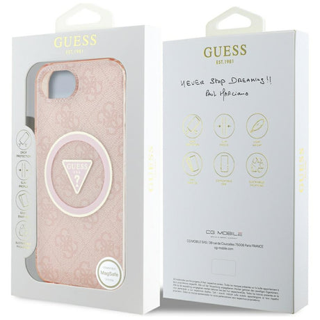 Husa de protectie Guess IML Metal Glitter 4G Circle Triangle MagSafe (GUHMPSE4HG4PRTGP) compatibil cu iPhone 16e / iPhone 17e, Roz