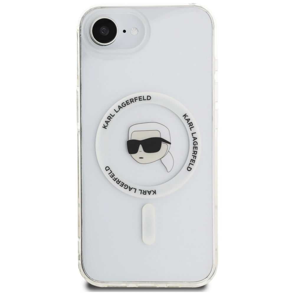 Husa de protectie Karl Lagerfeld IML MagSafe (KLHMPSE4HLSKIH) compatibil cu iPhone 16e / iPhone 17e - White Karl`s Head