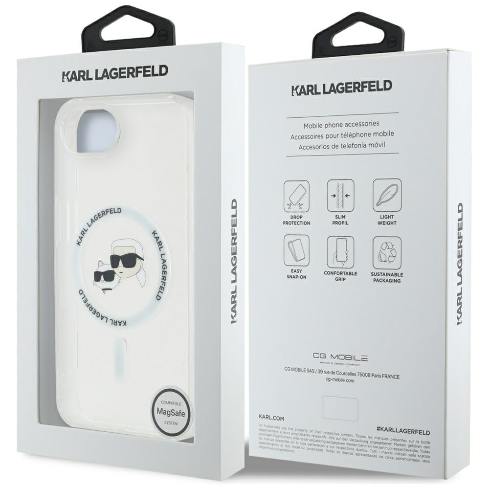 Husa de protectie Karl Lagerfeld IML MagSafe (KLHMPSE4HLSKCH) compatibil cu iPhone 16e / iPhone 17e, Alb Metal Karl&Choupette Head