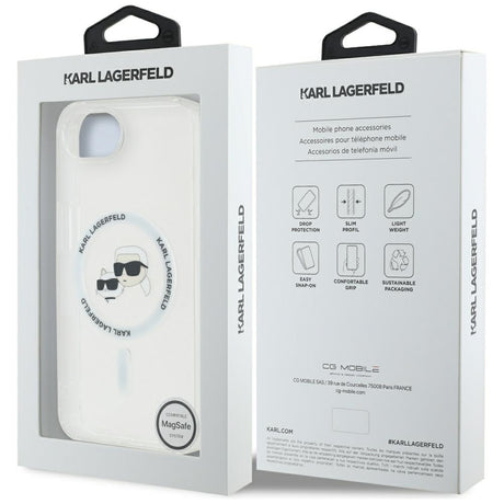 Husa de protectie Karl Lagerfeld IML MagSafe (KLHMPSE4HLSKCH) compatibil cu iPhone 16e / iPhone 17e, Alb Metal Karl&Choupette Head