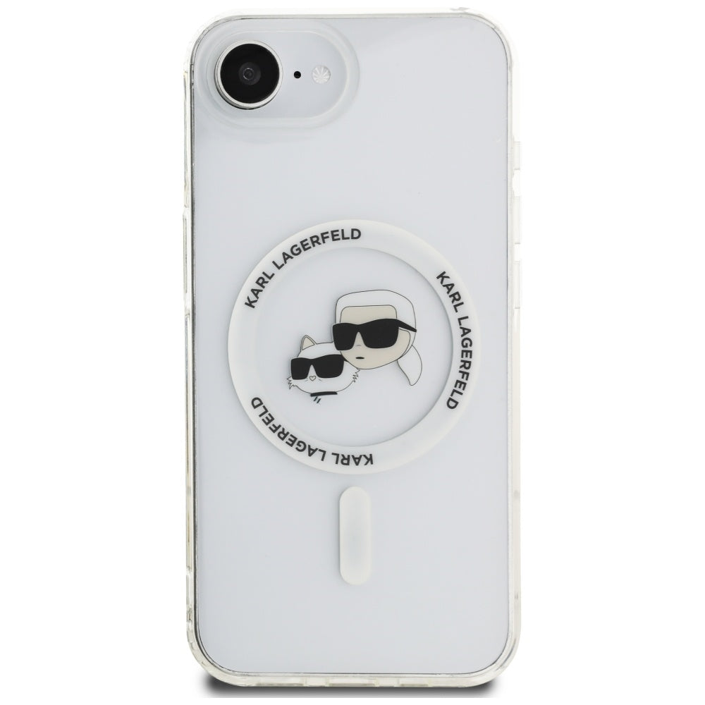 Husa de protectie Karl Lagerfeld IML MagSafe (KLHMPSE4HLSKCH) compatibil cu iPhone 16e / iPhone 17e, Alb Metal Karl&Choupette Head