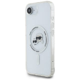 Husa de protectie Karl Lagerfeld IML MagSafe (KLHMPSE4HLSKCH) compatibil cu iPhone 16e / iPhone 17e, Alb Metal Karl&Choupette Head