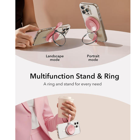 Suport ESR Suction Phone HaloLock (2K6500101), Hands-Free Mirror Phone Stand, Magnetic, 360° Rotation Ring, Roz
