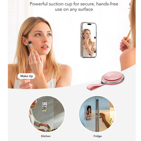 Suport ESR Suction Phone HaloLock (2K6500101), Hands-Free Mirror Phone Stand, Magnetic, 360° Rotation Ring, Roz