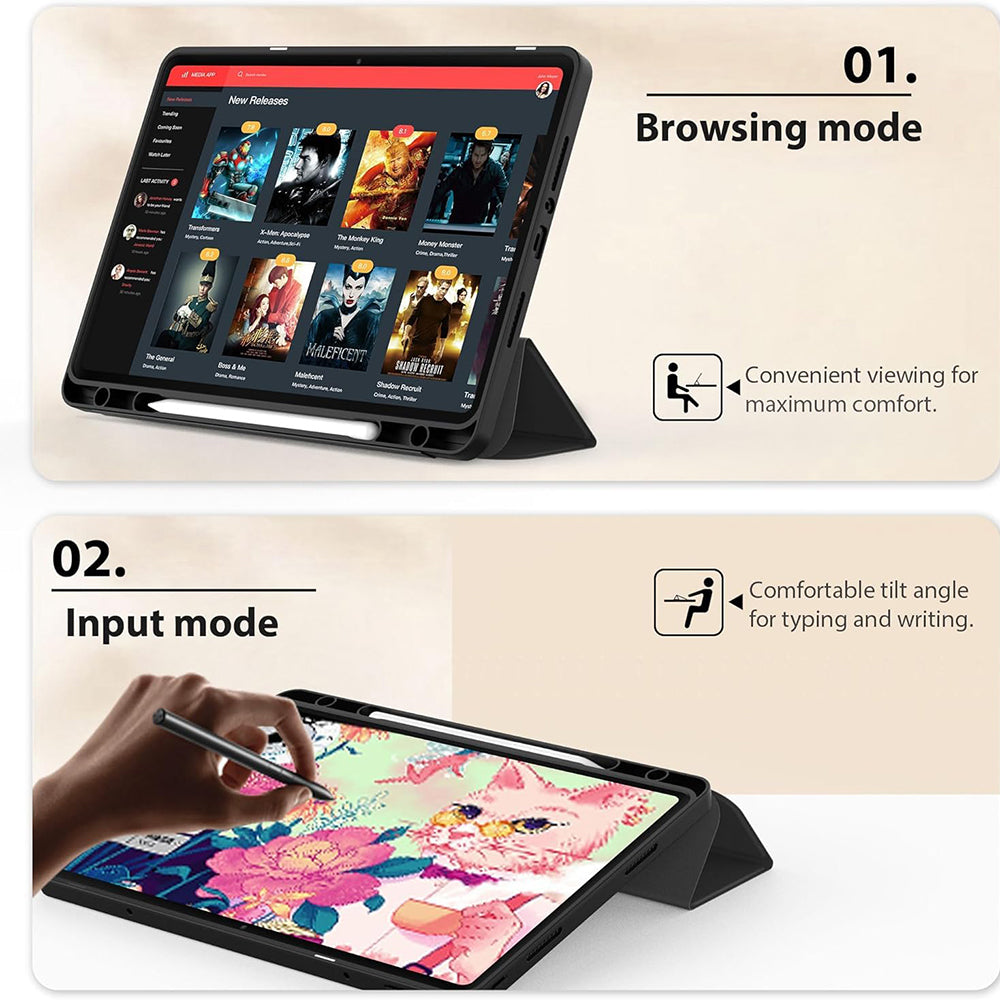 Husa de protectie tableta Techsuit Flex Trifold (with Pencil Holder) compatibil cu Xiaomi Redmi Pad SE 4G 8.7", Negru