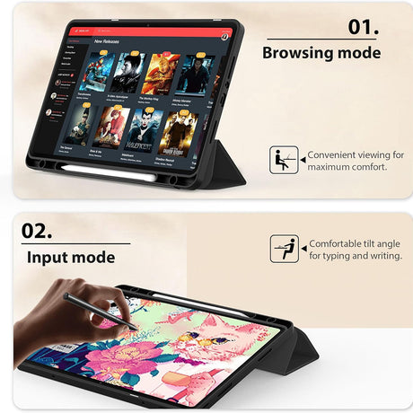 Husa de protectie tableta Techsuit Flex Trifold (with Pencil Holder) compatibil cu Xiaomi Redmi Pad SE 4G 8.7", Negru