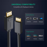 Adaptor Ugreen Video Cable DP102 (10211), DP to DP, Universal, for Laptop, TV, High Definition, 4K@60Hz, 1.2V, 2m, Negru