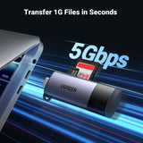 Adaptor Ugreen Card Reader CM185, USB/USB-C la SD/TF, 5Gb/s, Gri