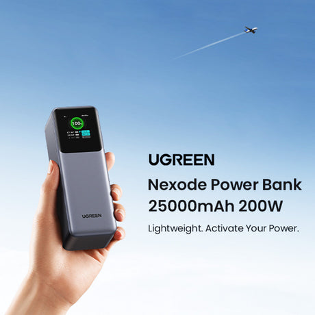 Baterie externa Ugreen PB722 (35525B), Fast Charging, Digital Display, 25000mAh, USB, 2x Type-C, 200W, QC, PD, 5V/3A, Gri