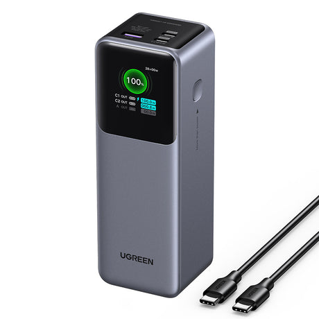 Baterie externa Ugreen PB722 (35525B), Fast Charging, Digital Display, 25000mAh, USB, 2x Type-C, 200W, QC, PD, 5V/3A, Gri