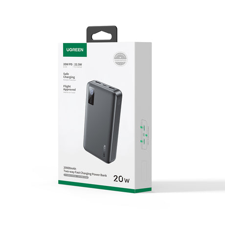 Baterie externa Ugreen PB312 (25683), Fast Charging, Digital Display, 20000mAh, 2x USB, 2x Type-C, PD3.0, 5V/3A, Negru
