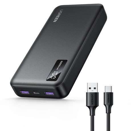 Baterie externa Ugreen PB312 (25683), Fast Charging, Digital Display, 20000mAh, 2x USB, 2x Type-C, PD3.0, 5V/3A, Negru