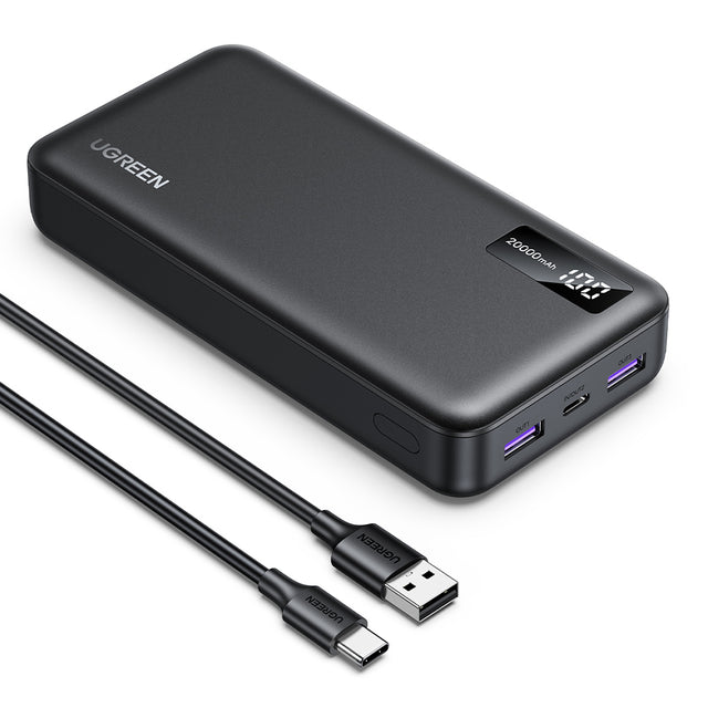 Baterie externa Ugreen PB312 (25683), Fast Charging, Digital Display, 20000mAh, 2x USB, 2x Type-C, PD3.0, 5V/3A, Negru