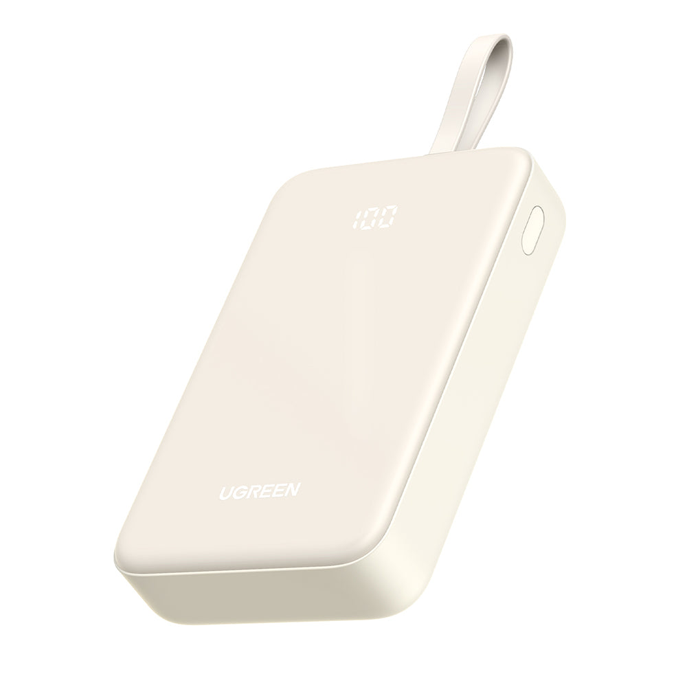 Baterie externa Ugreen PB505 (35340), Fast Charging, 20000mAh, USB, USB-C, Built-in Type-C Cable, 22.5W, 5V/3A, Bej