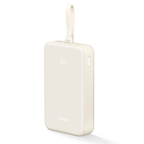 Baterie externa Ugreen PB505 (35340), Fast Charging, 20000mAh, USB, USB-C, Built-in Type-C Cable, 22.5W, 5V/3A, Bej