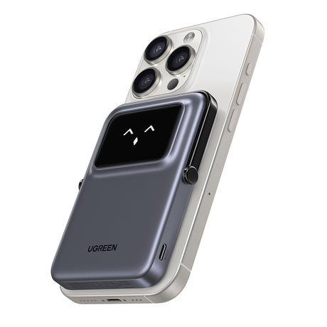 Baterie externa Ugreen PB571 (35605B), with Digital Display, Fast Charge, Magnetic, Wireless, 5000mAh, USB-C, 18W, 5V/3A, Gri