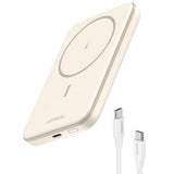 Baterie externa Ugreen PB560 (25207), Fast Charge, Wireless, Magnetic, 5000mAh, USB-C, 15W, 5V/3A, with Type-C Cable, Bej