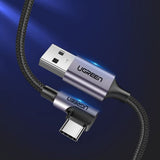 Cablu Ugreen Right Angle US284 (50942), USB-C, 18W 3A, 2m, Gri