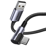 Cablu Ugreen Right Angle US284 (50942), USB-C, 18W 3A, 2m, Gri
