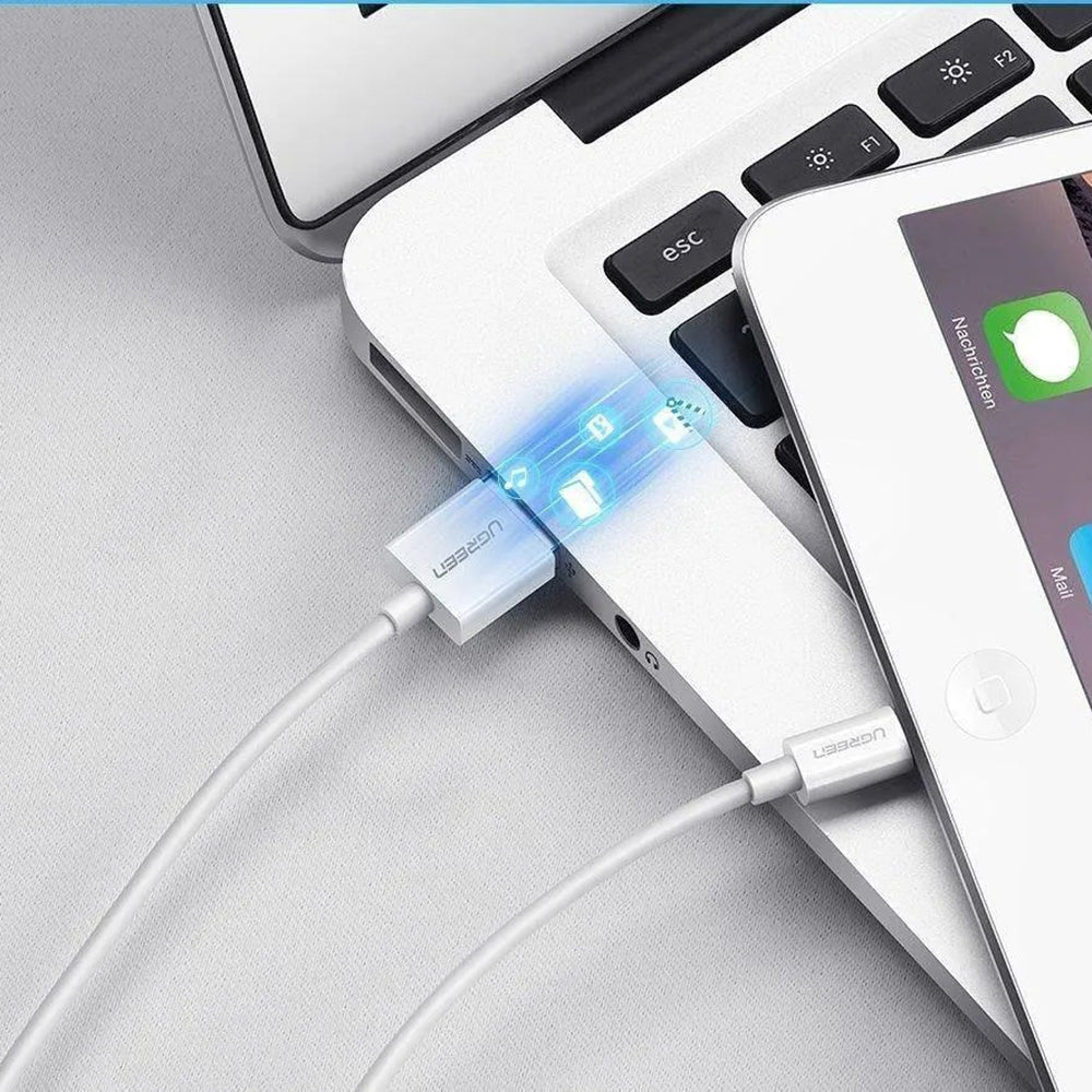 Cablu Ugreen US155 (20728), for iPhone, iPad, iPod, USB to Lightning, 5V/2.4A, 480Mbps, MFi Ceritified, 1m, Alb