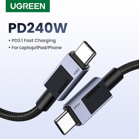 Cablu Ugreen L513 (45068), USB-C to Type-C, Fast Charging, PD240W, 5A, 480Mbps, 2m, Gri Spatial