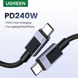 Cablu Ugreen L513 (45067), USB-C to Type-C, Fast Charging, PD240W, 5A, 480Mbps, 1m, Gri Spatial
