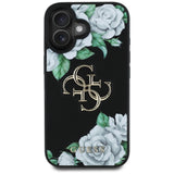 Husa de protectie Guess Hardcase 4G Grained Roses Big Logo (GUHCP16SPGROP4MK) compatibil cu iPhone 16, Negru