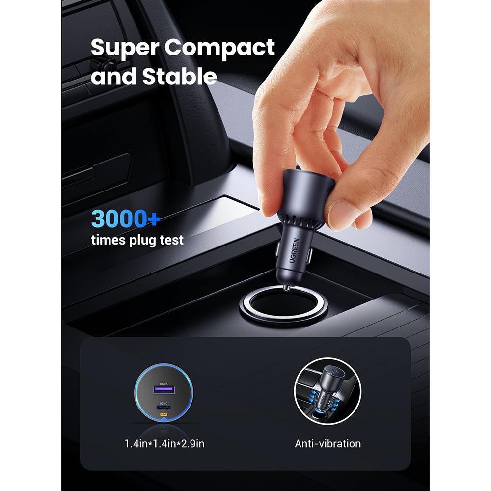Incarcator Ugreen Car EC701 (35023), Fast Charging, Type-C, USB, 63W, 3A, PD3.0, QC 3.0, Negru