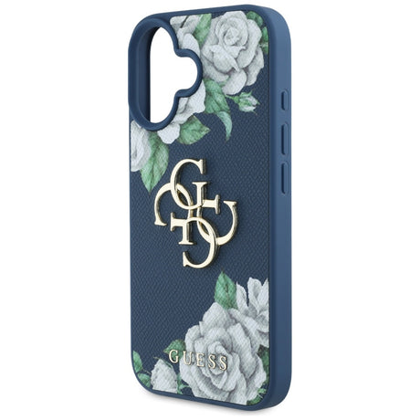 Husa de protectie Guess Hardcase 4G Grained Roses Big Logo (GUHCP16SPGROP4MB) compatibil cu iPhone 16, Albastru