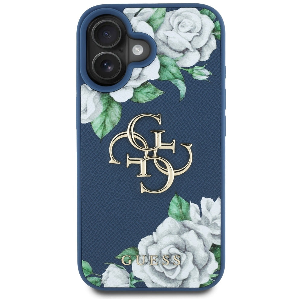 Husa de protectie Guess Hardcase 4G Grained Roses Big Logo (GUHCP16SPGROP4MB) compatibil cu iPhone 16, Albastru