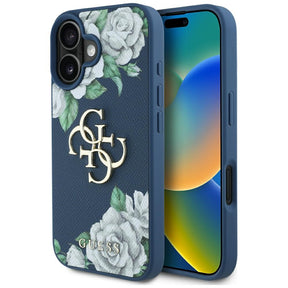 Husa de protectie Guess Hardcase 4G Grained Roses Big Logo (GUHCP16SPGROP4MB) compatibil cu iPhone 16, Albastru