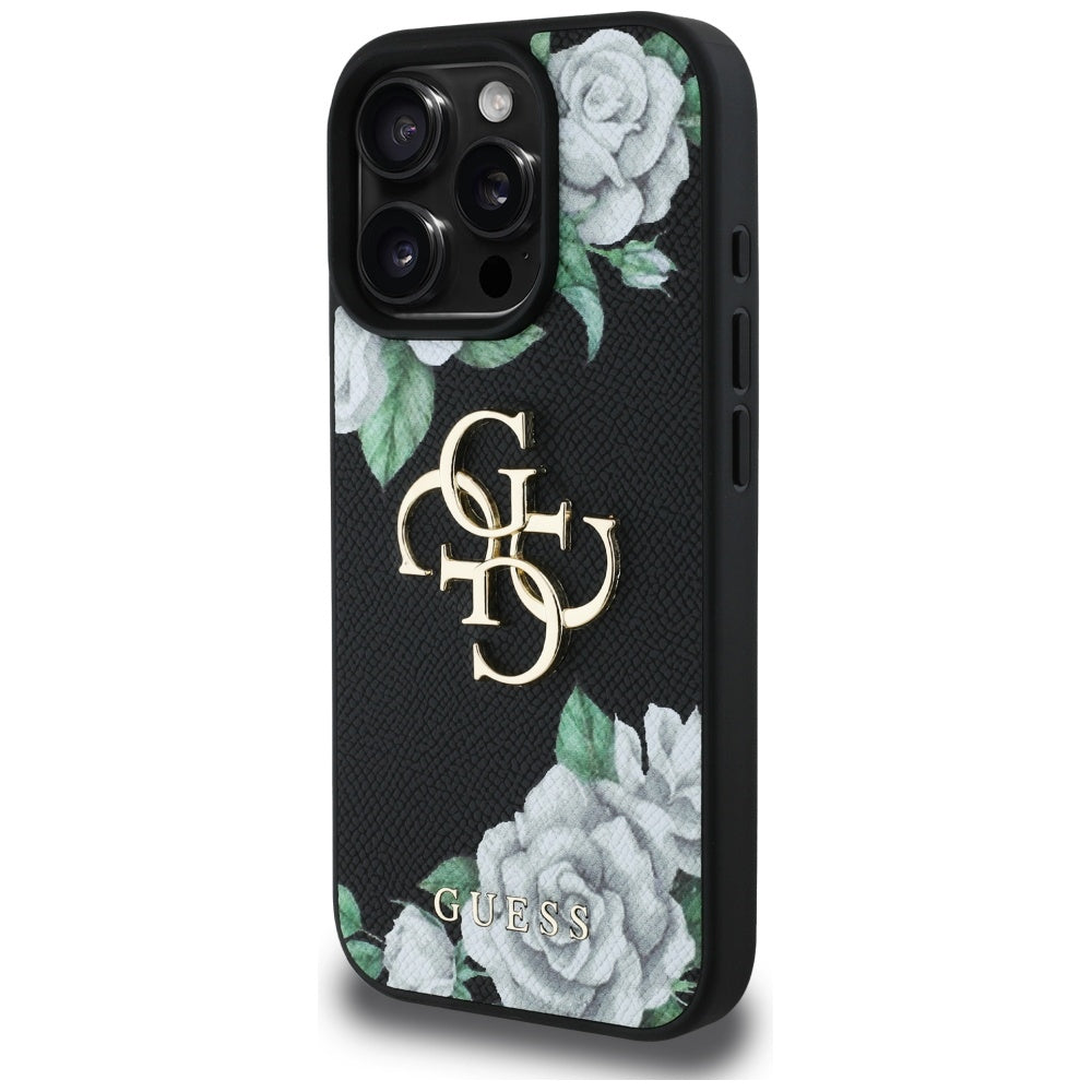 Husa de protectie Guess Hardcase 4G Grained Roses Big Logo (GUHCP16XPGROP4MK) compatibil cu iPhone 16 Pro Max, Negru