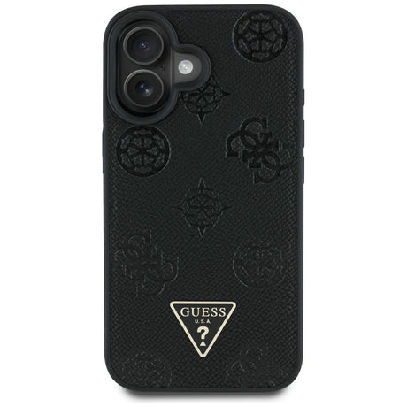 Husa de protectie Guess Peony Grained Hot Stamp Triangle MagSafe (GUHMP16SPGBTMK) compatibil cu iPhone 16, Negru