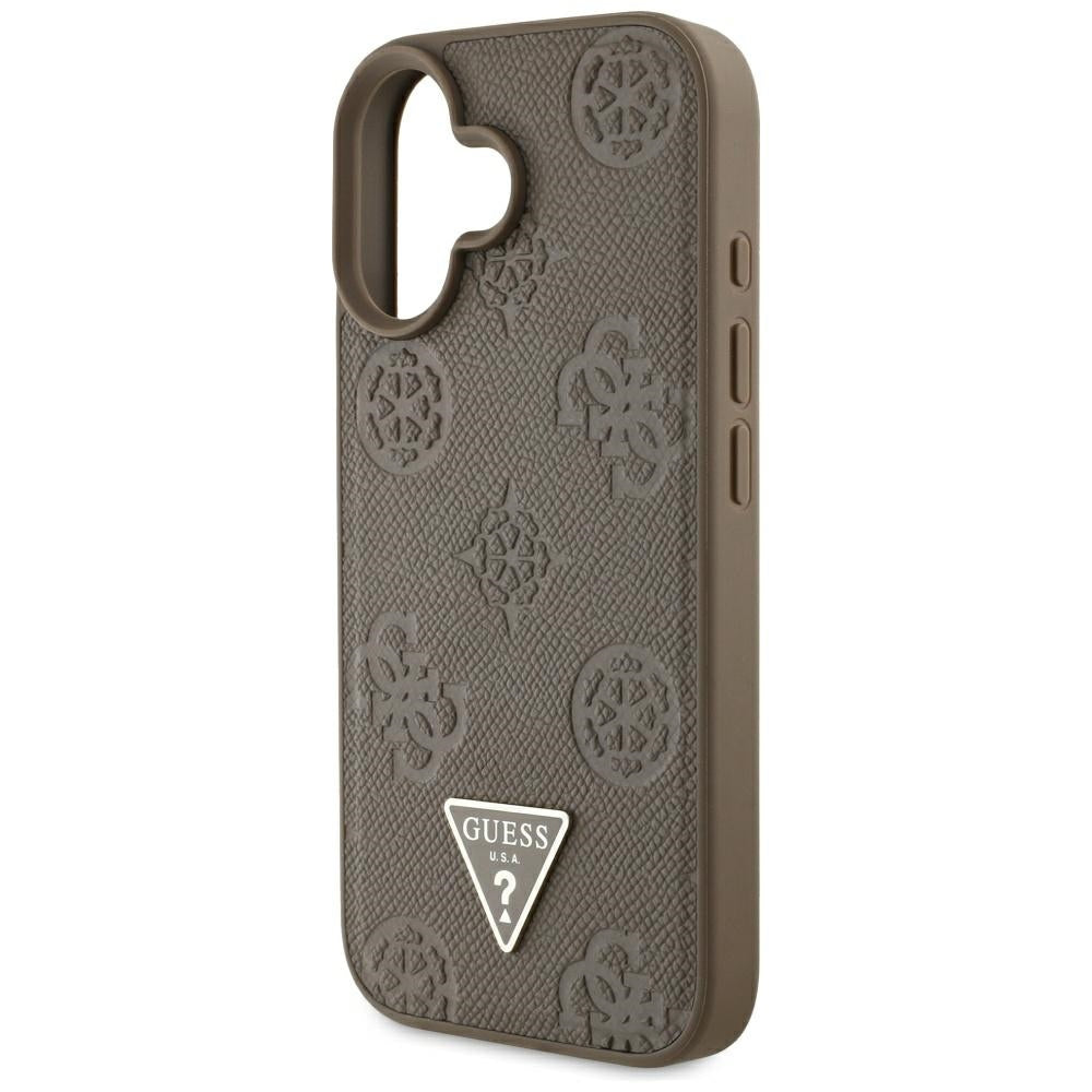 Husa de protectie Guess Peony Grained Hot Stamp Triangle MagSafe (GUHMP16SPGBTMW) compatibil cu iPhone 16, Maro